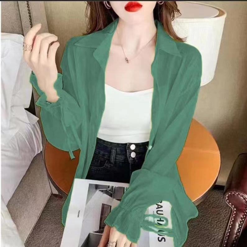 

Рубашки женские, прозрачные, тонкие, шикарные, летние, простые, однотонные, солнцезащитные, модные, мешковатые, универсальные, базовая одежда в корейском стиле 3XL