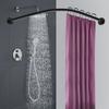 Stainless Steel Shower Curtain Rail L Shape No Drilling Shower Rail Corner Bathtub Telescopic Rod