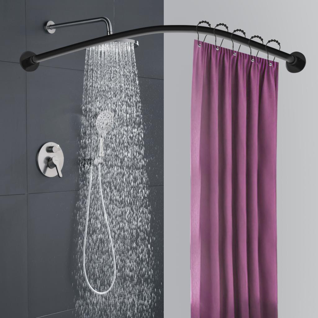Stainless Steel Shower Curtain Rail L Shape No Drilling Shower Rail Corner Bathtub Telescopic Rod