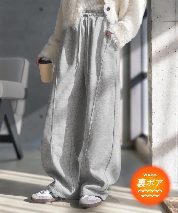 [Kobe Lettuce] [Fleece Lined] Warm Sweat Curve Pants for Women - Autumn/Winter - Fleece Lined - Cold Weather Protection - Barrel Leg - Warm Bottoms -