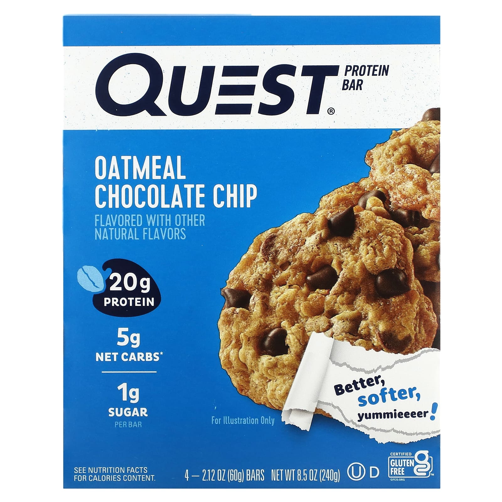 

Quest Nutrition, Protein Bar, Oatmeal Chocolate Chip, 4 bars, 2.12 oz (60 g) each