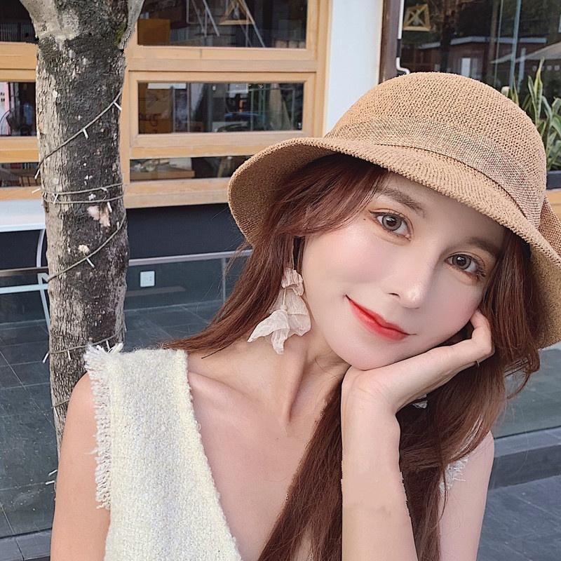 Straw Hat Big Bow-knot Women Summer Hat Solid Color Curled Edge Sun Cap Foldable Vacation Fisherman Hats