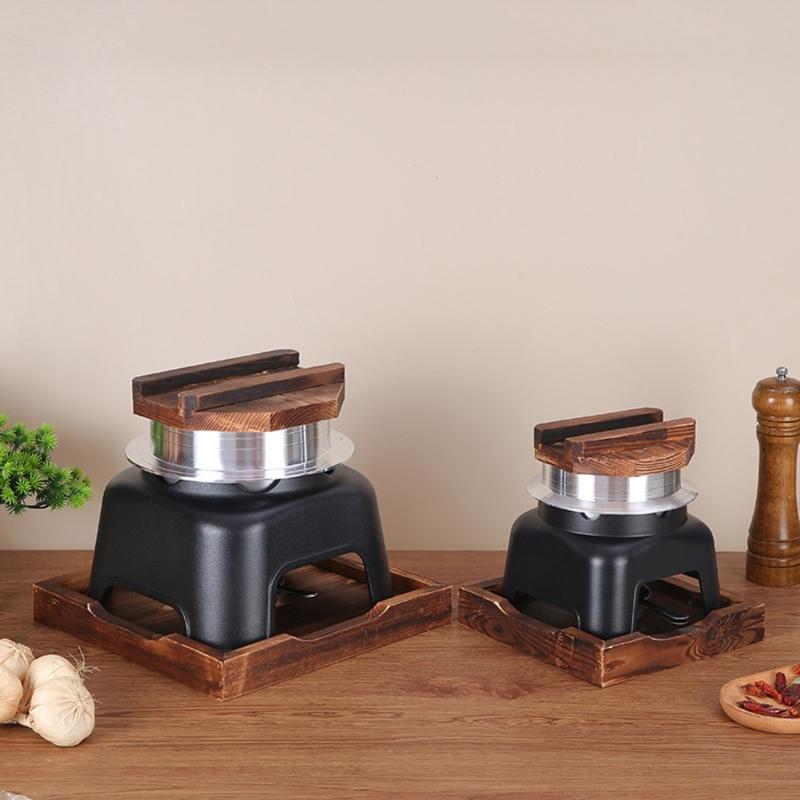 Portable Alcohols Burners Stove Cooking Pot with Wood Lid For Outdoor Picnics Hiking And Indoor Rice Making Cookware Set