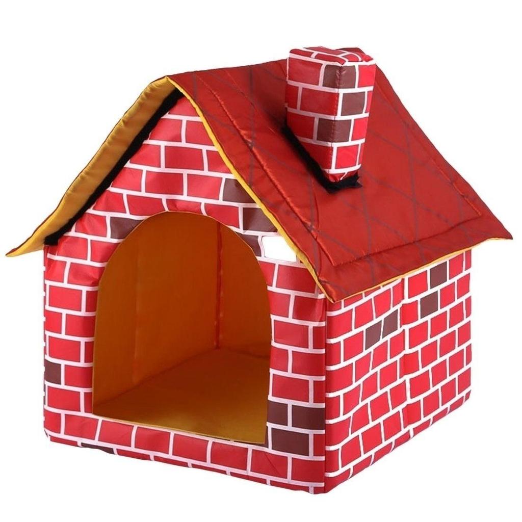 Red House Shaped Pet Nest Available All Seasons Cat and Dog Nest Villas Removable and Washable Red Brick Pet Nest