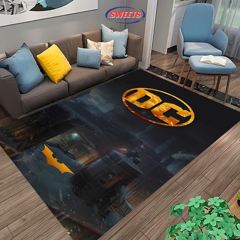 Č. 1 Kobercový motiv s logem Batmana, Koberec do obývacího pokoje, ložnice, Kobercový rohožka k posteli, Pohodlný, protiskluzový, odolný koberec, Moderní jednoduchý styl, Omyvatelný koberec