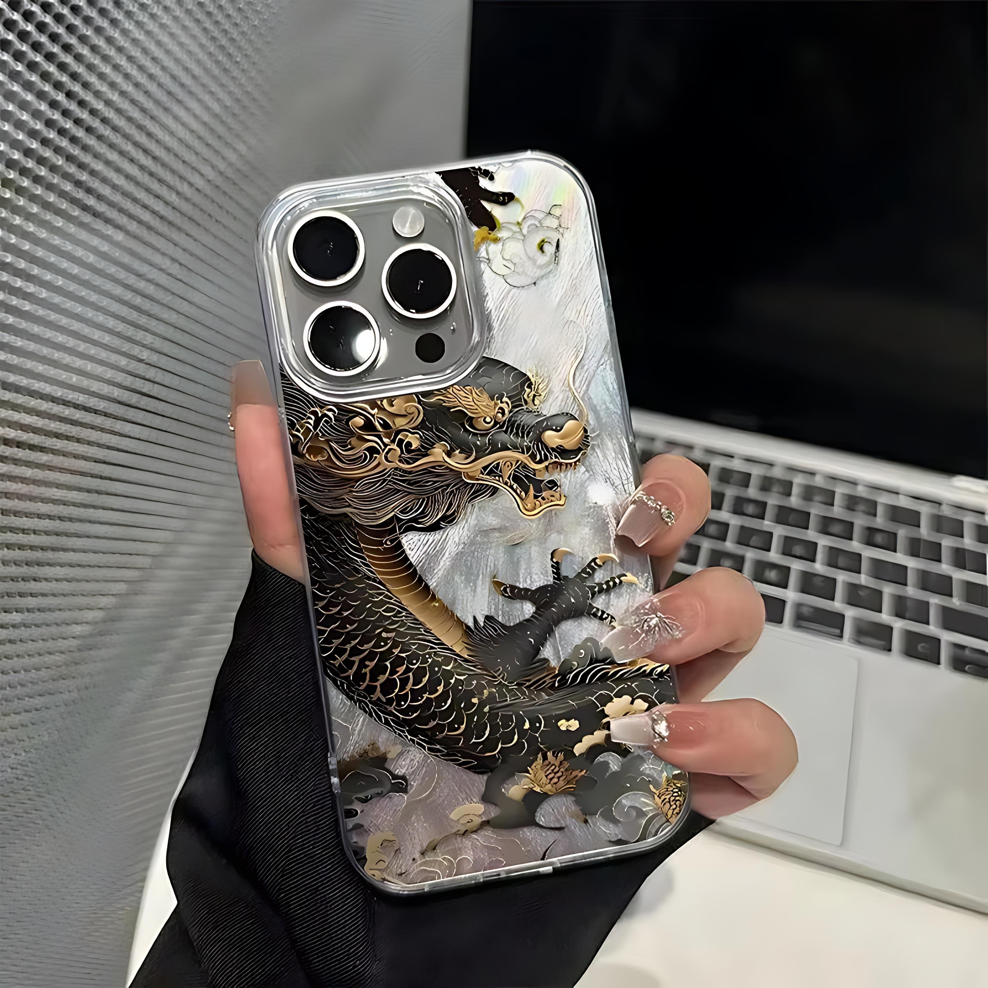 

Super Cool Gold Chinese Loong Phone Case for Samsung Galaxy S26 S25 S24 S23 S22 S21 FE Ultra Plus 4G 5G Feather Texture Cover Samsung S20 FE