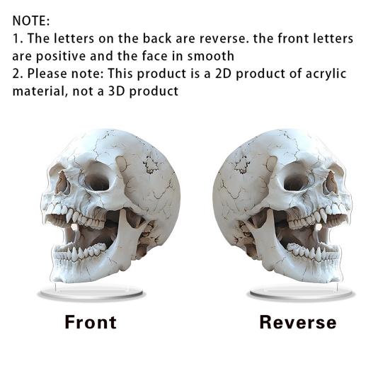 2D Acrylic Ornament Sign Gothic Flat Skull for Cabinet Mantel Halloween