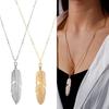 Feather Pendant Necklace Bohemian Vintage Casual Color Adjustable Long Necklace Accessories