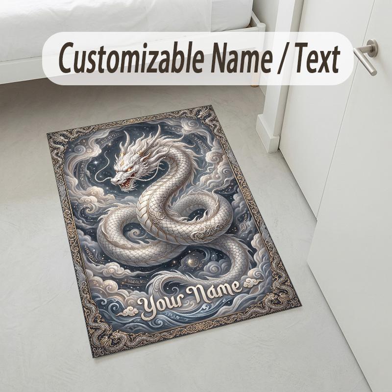 Dragon Phoenix Theme Crystal Velvet Rug Personalized Custom Name Text Soft Floor Mat Home Decor