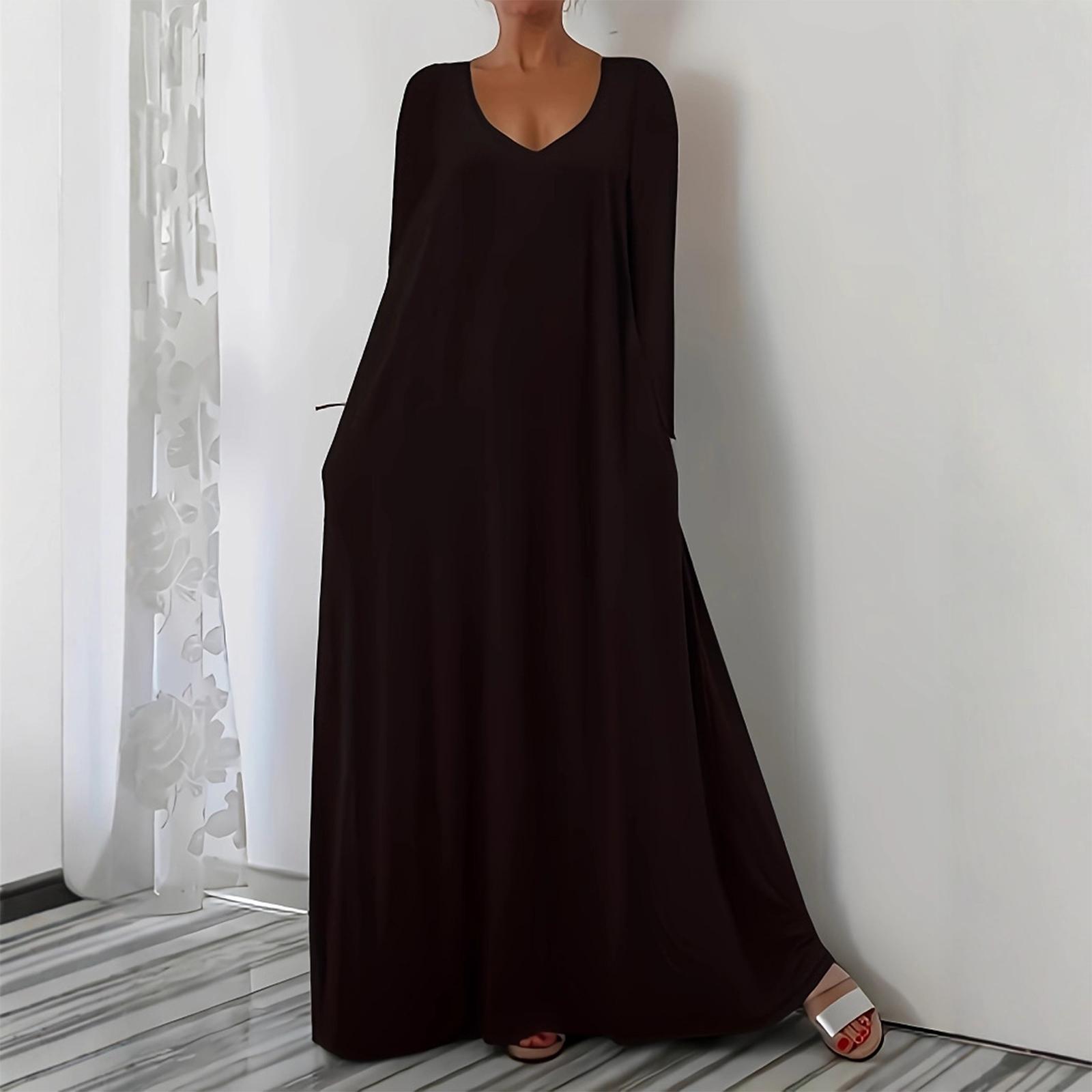 

Женское повседневное и модное однотонное платье с длинным рукавом XXXXL чёрный