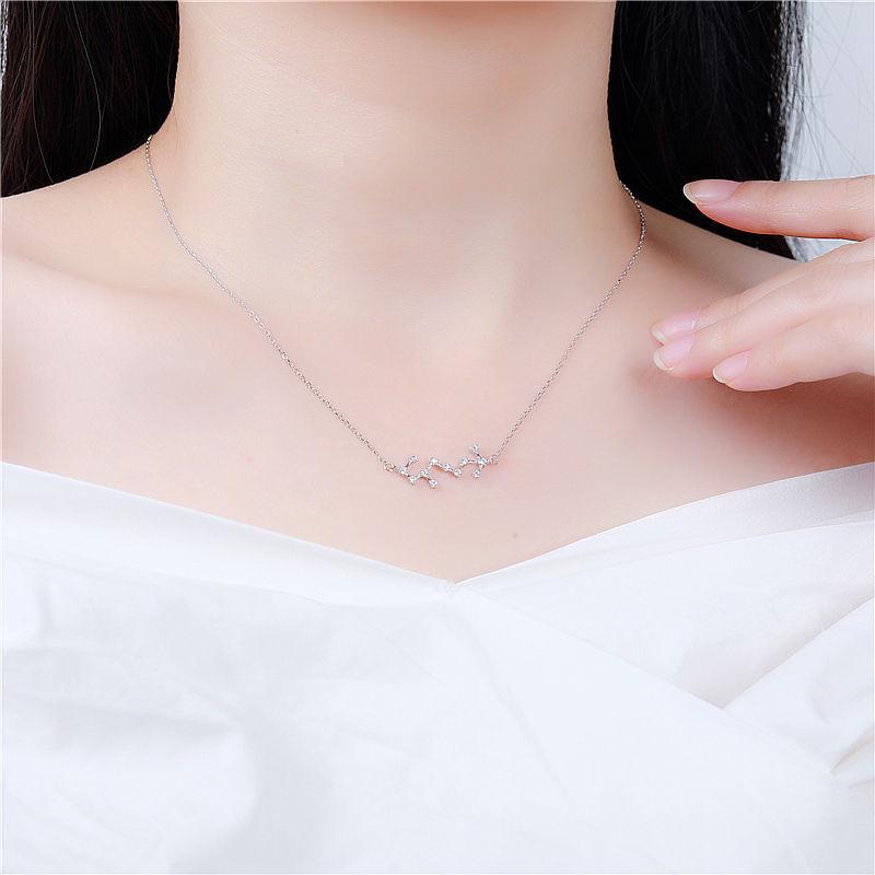 Korean-Style S925 Sterling Silver Inlaid Diamond Zodiac Pendant Necklace for Women