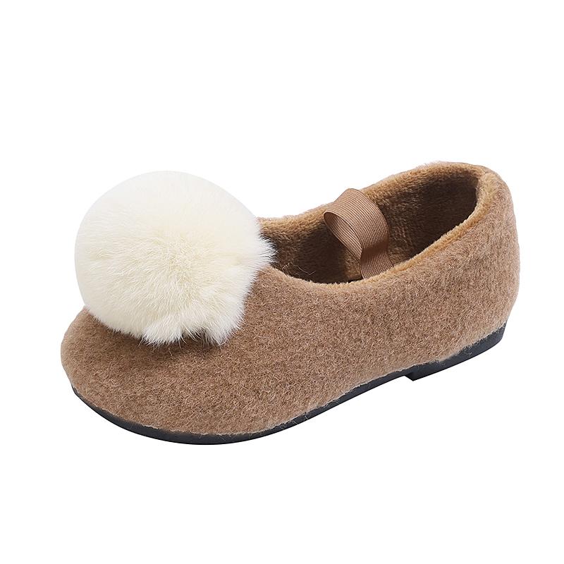 Winter Kids Causal Moccasin Girls Plush Shoes Soft Hairball Children's Fashion Princess Flat Shoes Warm Furry Hairy