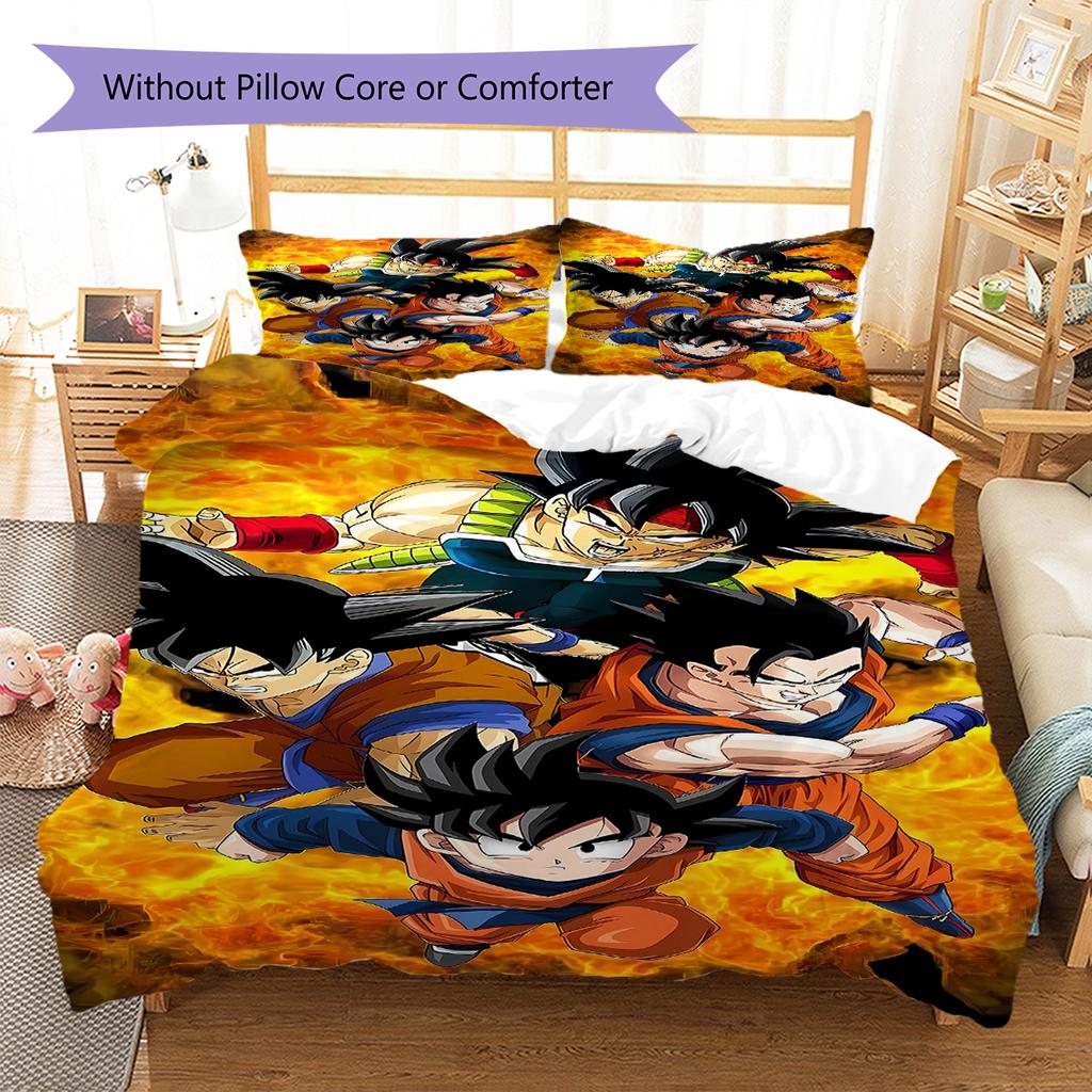 Dragon Ball Super Pattern Bedding,Quilt Set Quilt Cover Pillowcase Home Birthday Gift (1 * Duvet Cover + 2 * Pillowcase, Without Core)