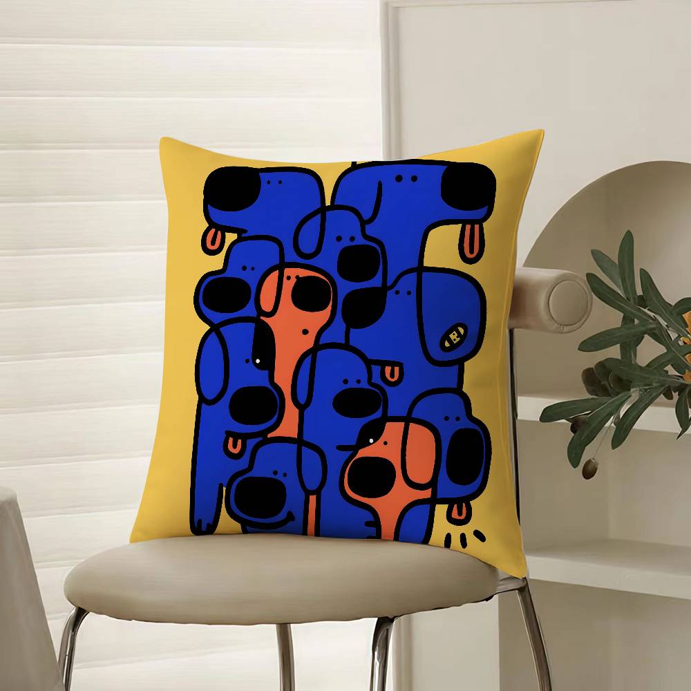 Abstract Funny Creative Dog Cartoon Pillow Case Comfort Sofa Bed Silky Elegant Invisible Zipper Decorative Cushion Cover