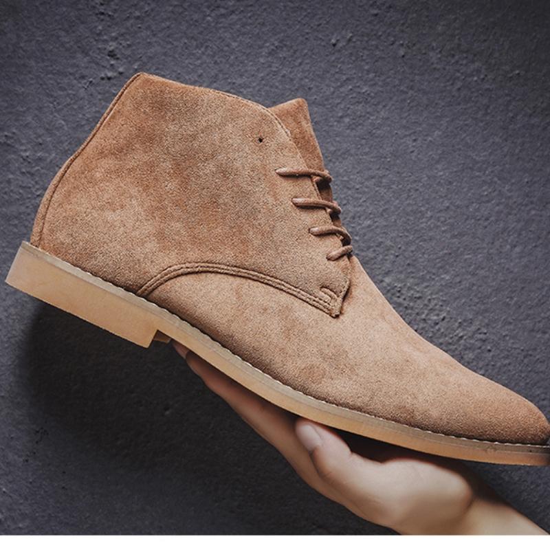 Bottes Chelsea Marron Homme Style Britannique Hautes en Cuir Daim pour Homme à Lacets Bout Pointu Bottines pour Homme Zapatos