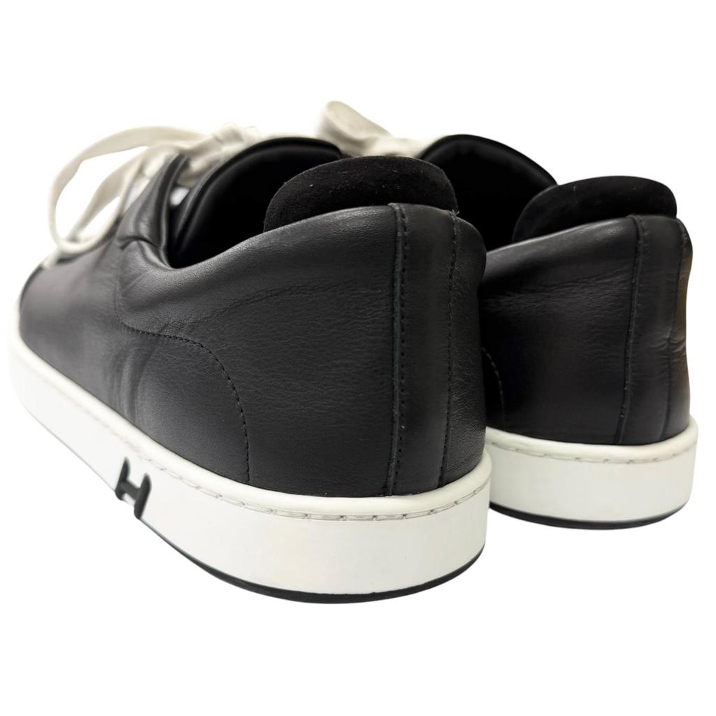 Great HERMES Low cut sneakers Kid H logo black leather mens 42 Used