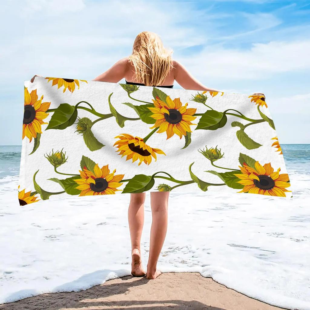 Sonnenblumen Strandtuch, Saugfähiges Gelbe Blume Badetuch Geschenke für Kinder Mädchen, Mikrofaser Sandfrei Schnelltrocknend Sport Reisehandtücher