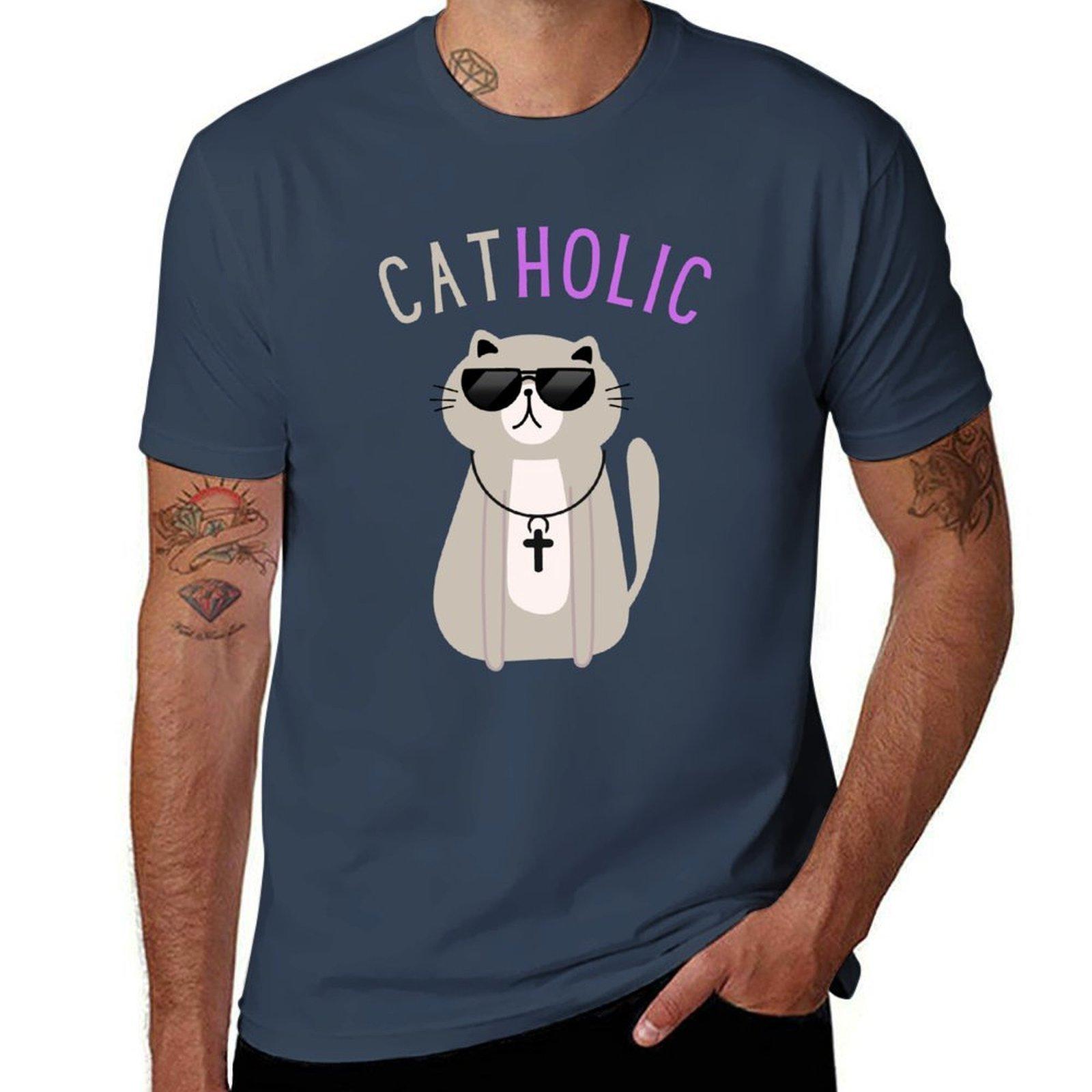 Catholic Cat Funny Tshirt Casual Basic Street Style Tshirt S