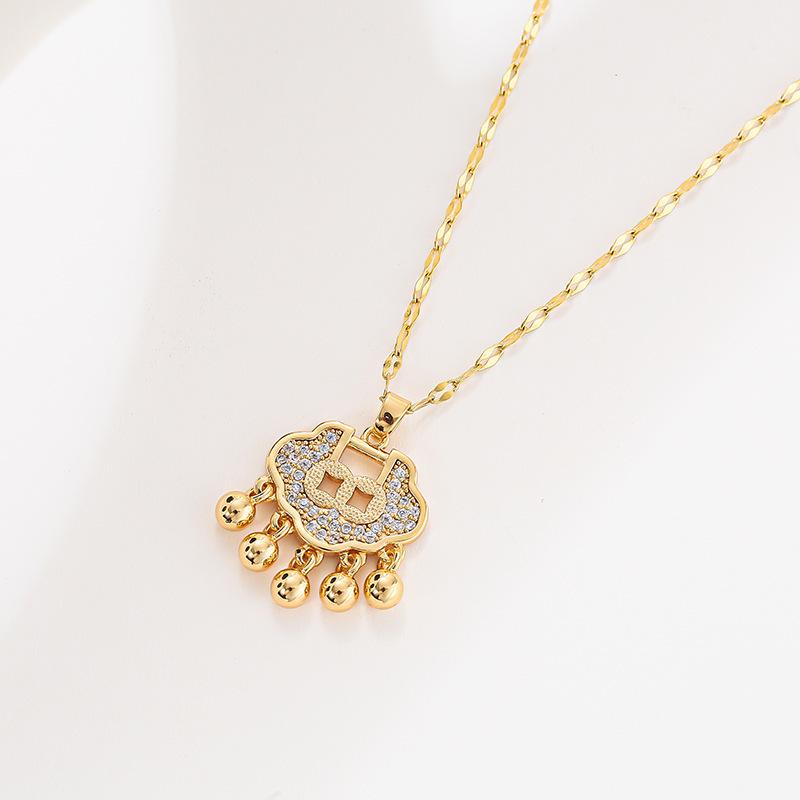 1 Pcs Longevity Lock Titanium Steel Necklace Clavicle Chain Fashionable Best Gift Women's Girls' Elegant Accessories