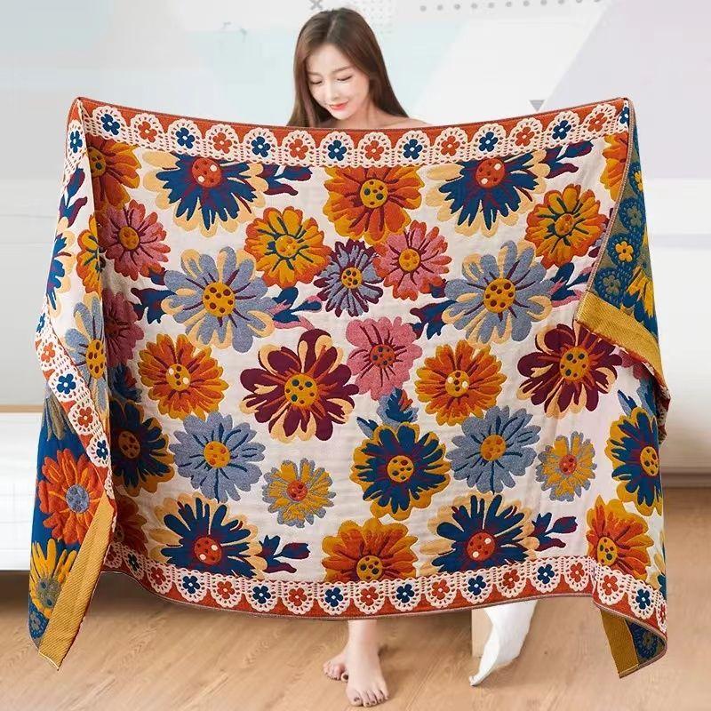 1pc Absorbing Quick Bath Towel for Bathroom Beach, Pure Cotton Yarn Jacquard Bath Towel Soft Large Towel 80x160cm, Various Style Floral Pattern Design