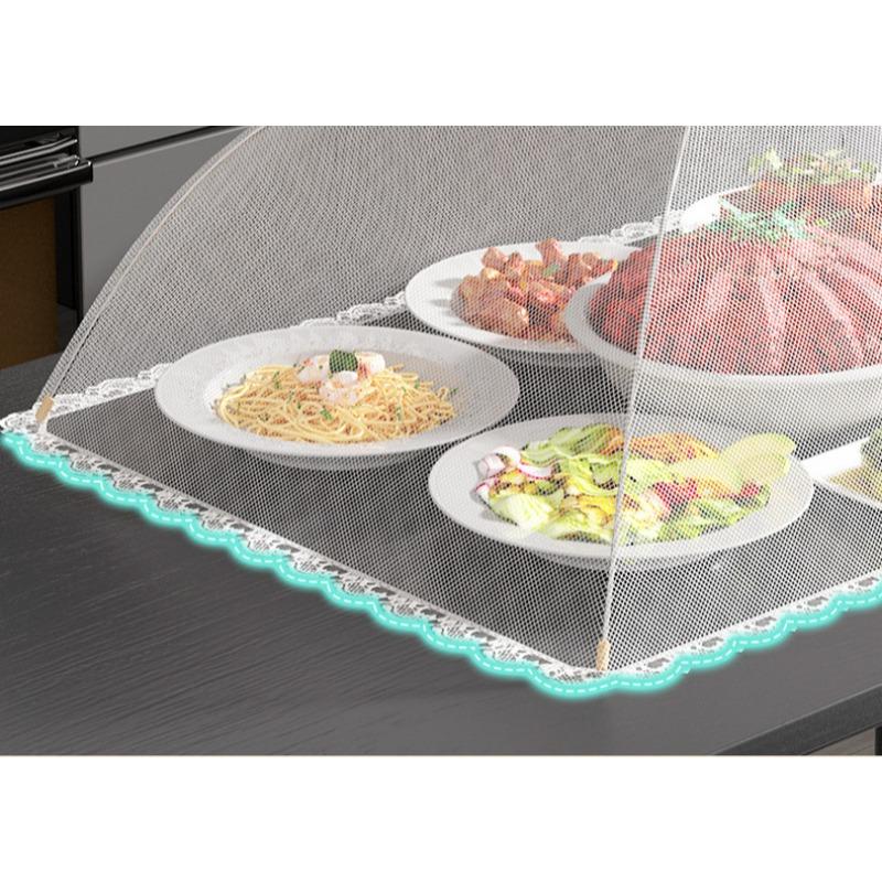 1pcs Foldable Rectangle Mesh Food Cover Household Kitchen Storage Dish Protector with Insect-Proof Net Meal Cover