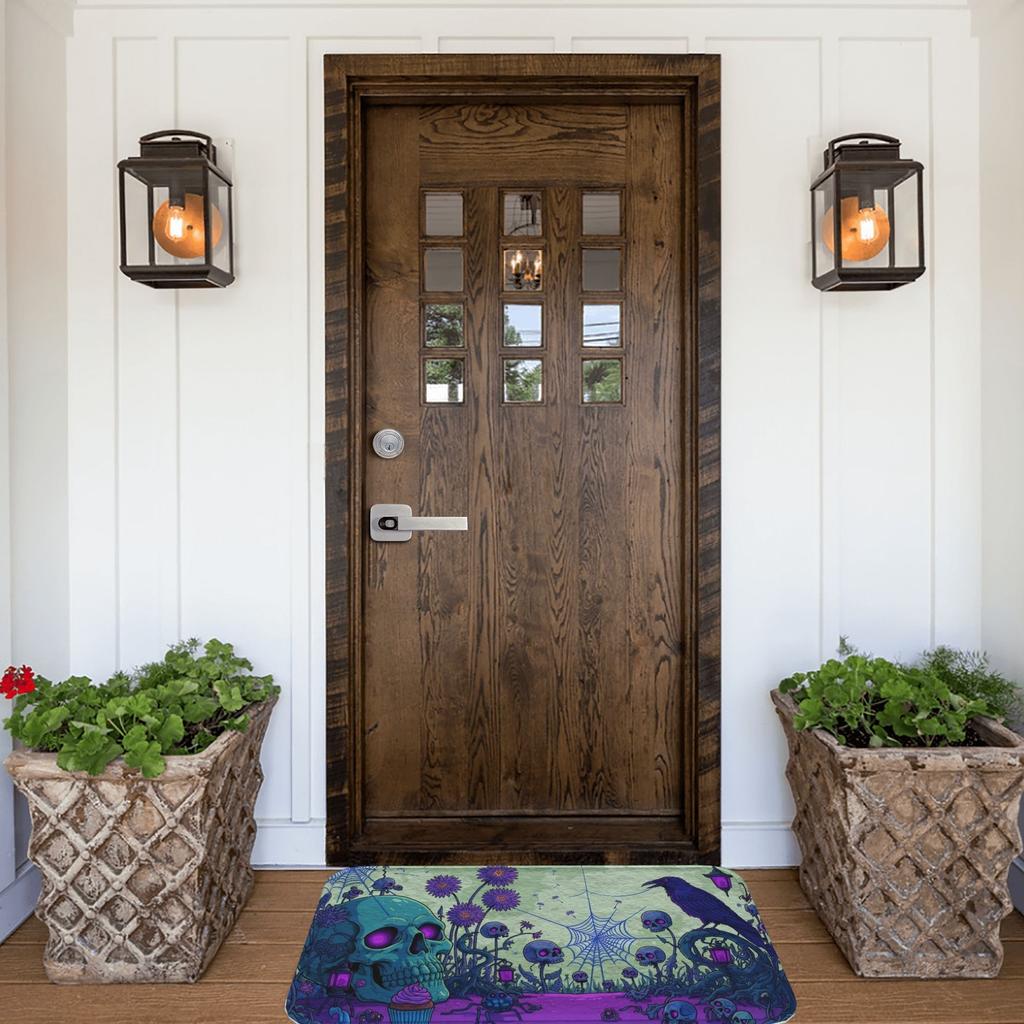 1PC Halloween Skull Crow Kitchen Rug Non-Slip Door Mat Pop Design Bathroom Rug Bath Mat Carpet for Home Sink Laundry Decor