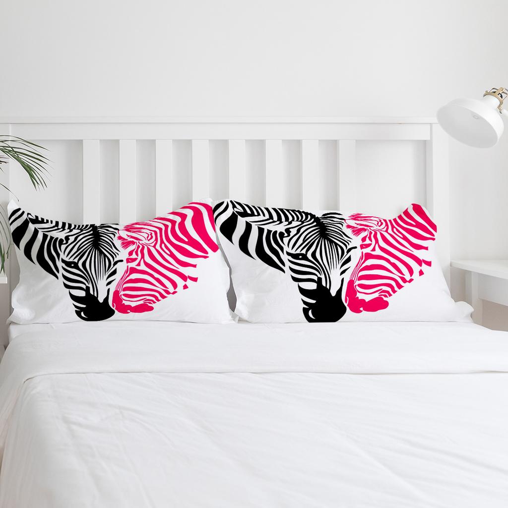 Juego de Ropa de Cama Negro con Rayas de Cebra en Forma de Corazón 3 Piezas Funda de Edredón Funda de Almohada Funda de Colcha Juego para Cama Doble Textil para el Hogar