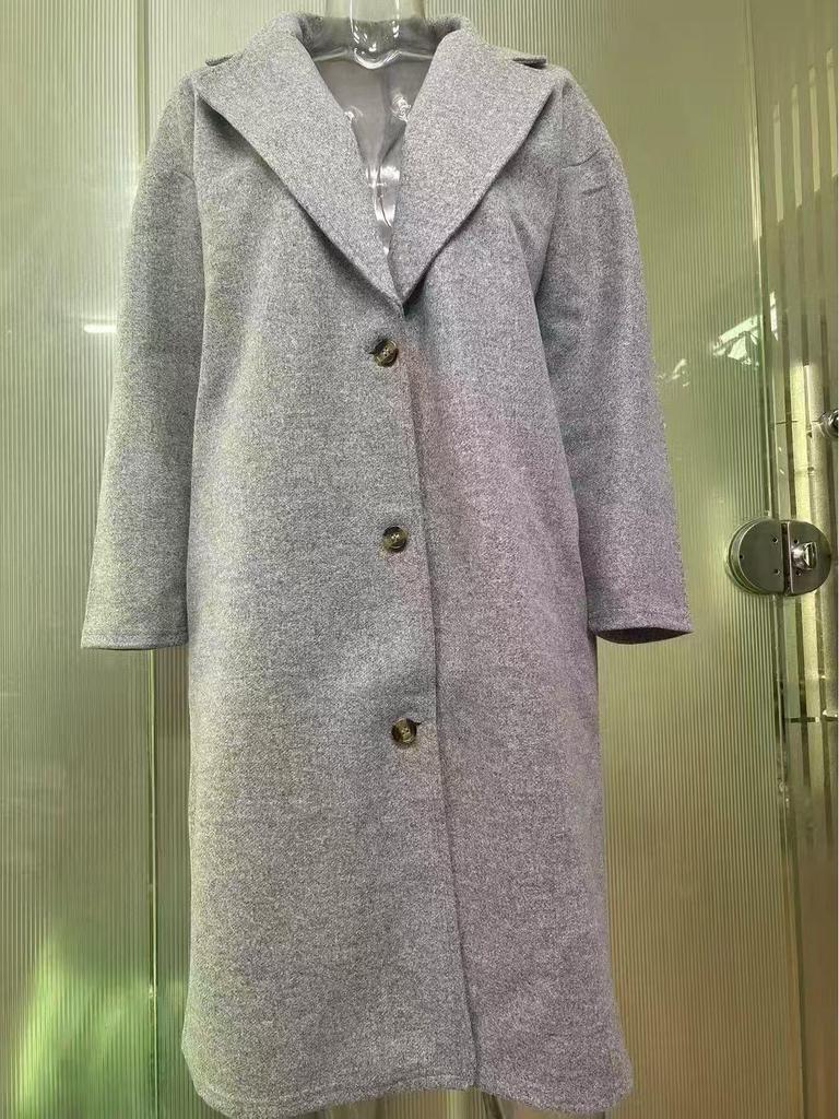 2024 Women's Autumn/Winter Long Sleeve Woolen Overcoat with Turn-Down Collar