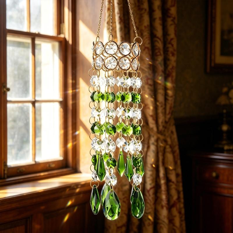 Hanging Crystal Pendants Garden Suncatchers Wind Chimes Rainbows Prisms Crystal Chain for Window Drop Bells