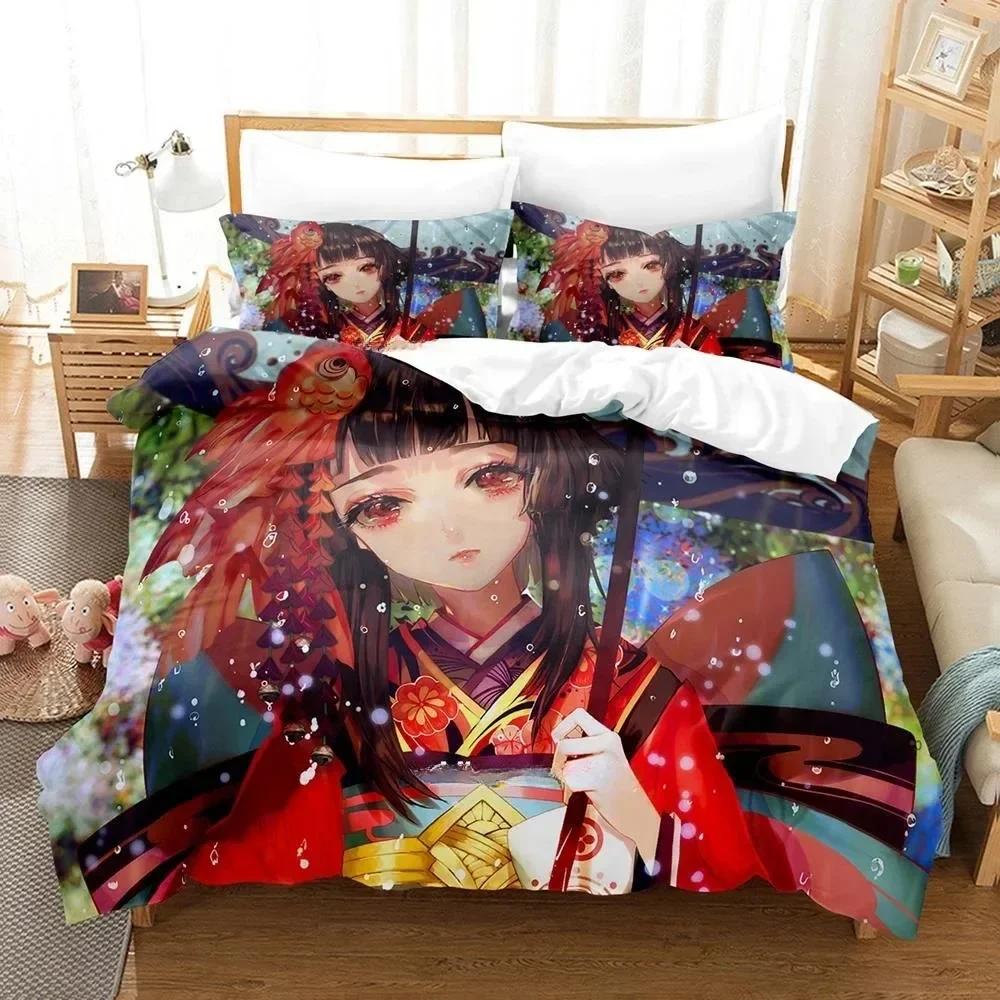 3D Printing Game Kawaii Girls Onmyoji Bedding Set Single Twin Full Queen King Size Bed Set Adult Kid Bedroom Duvet Cover Sets