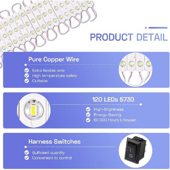 120 LED 12V Car Lights Interior, LED Light Strip Van Interior Lights Kits LED Module Lights, Super Bright Ceiling Lamp For Car Atuo Truck Cargo