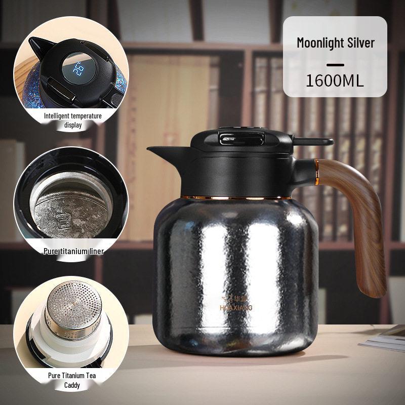 Huaxiang Smart Titanium Tea Pot with Temperature Display - Large Capacity, Insulated for Stewing and Brewing Tea.