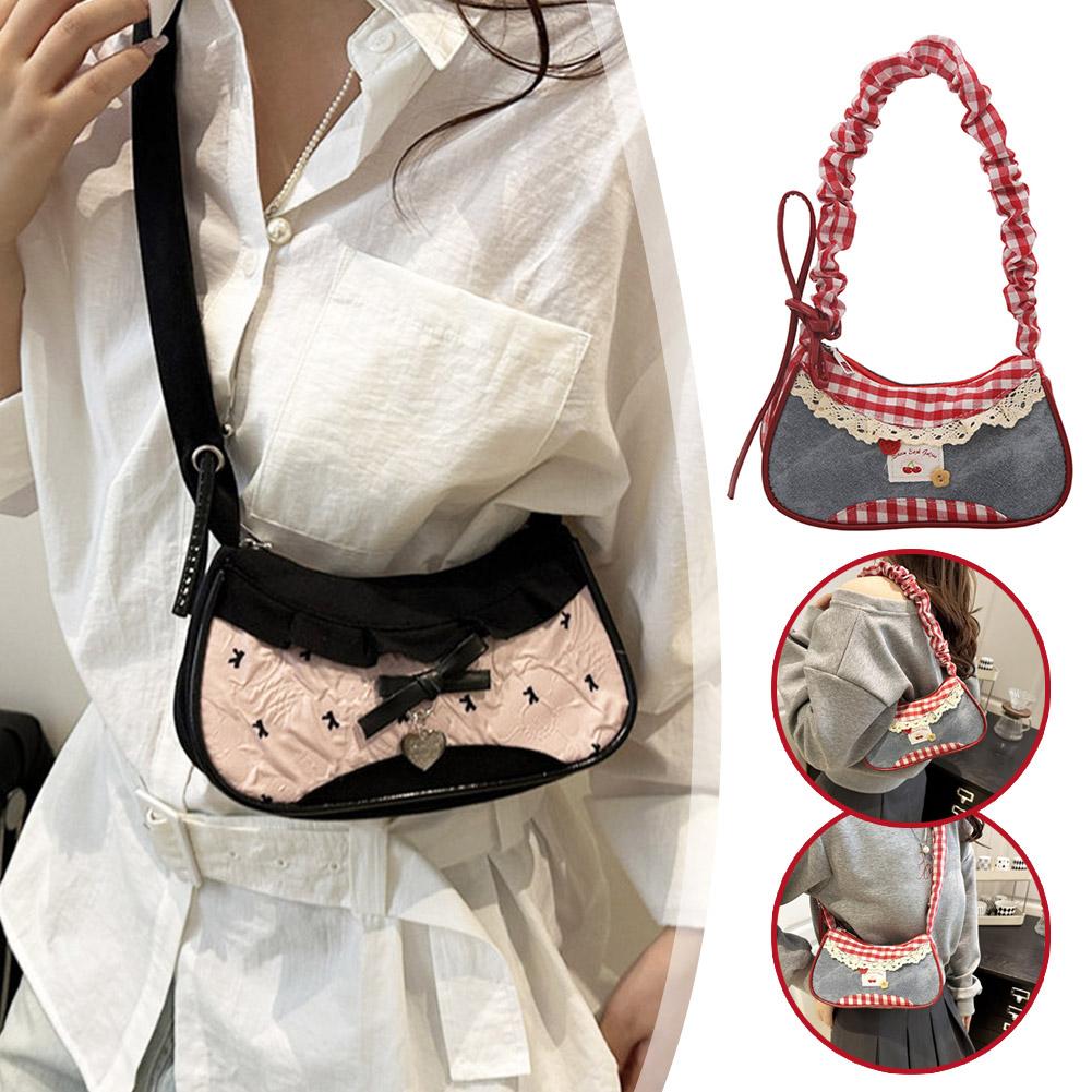 Women Small Underarm Bag Handbag Cute Print Little Tote Half Moon Design Eco Cloth Purse Mini Shoulder Bags