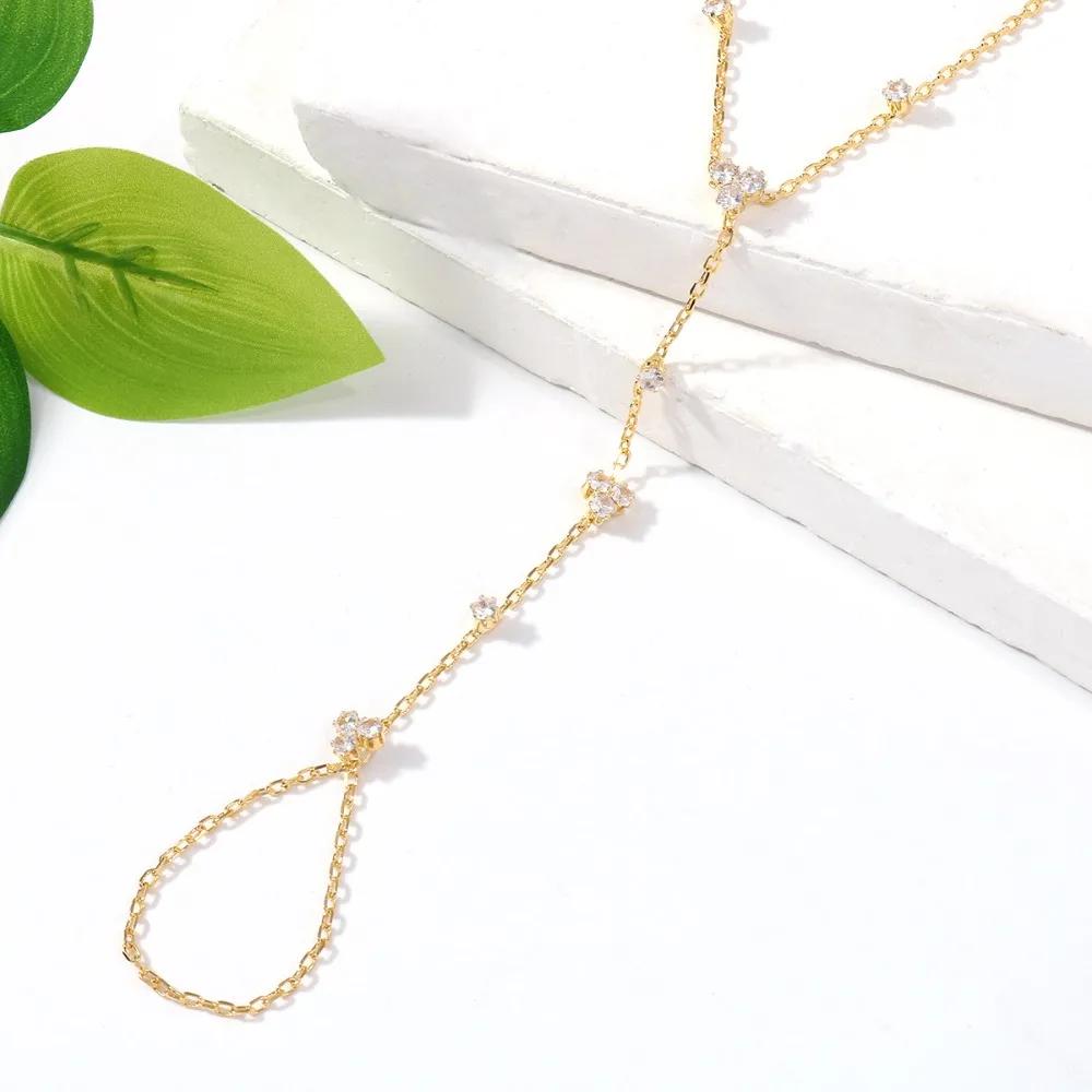 Personalità Semplice Colore Oro Acciaio Inossidabile Catena a Y Zircone Intarsiato Braccialetti Regolabili per Donne Anello Collega Braccialetti Gioielli