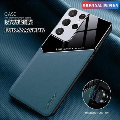 Luxury Leather Car Magnetic Protective Case for Samsung Galaxy S24 S23 S22 20 21 Note 20 Ultra S10 M55 M35 A15 Protect Shockproof Protection Cover