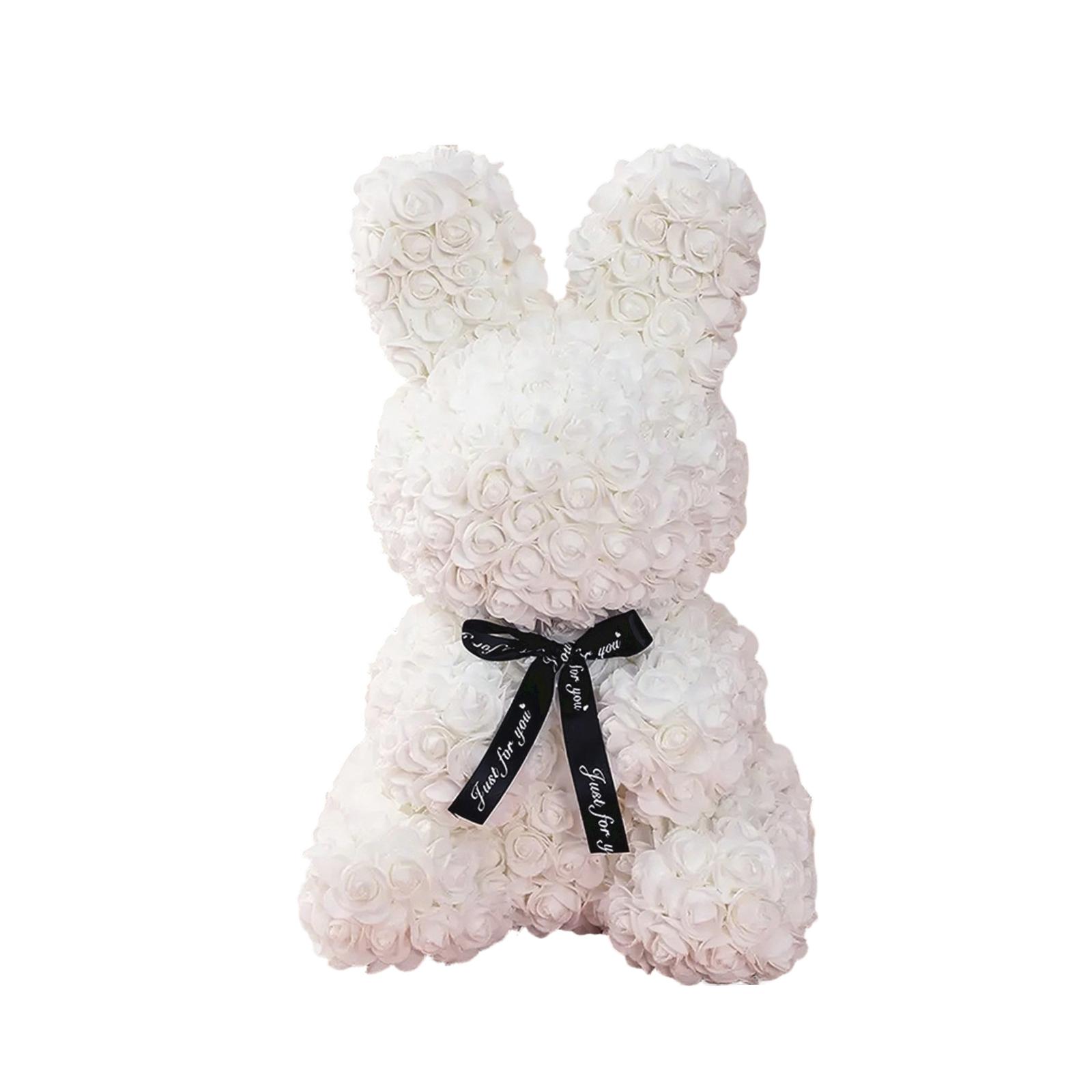 2026 Preserved Rose With Light-Up Bunny, Preserved Flower Bunny Paired With Pe Foam Flowers белый