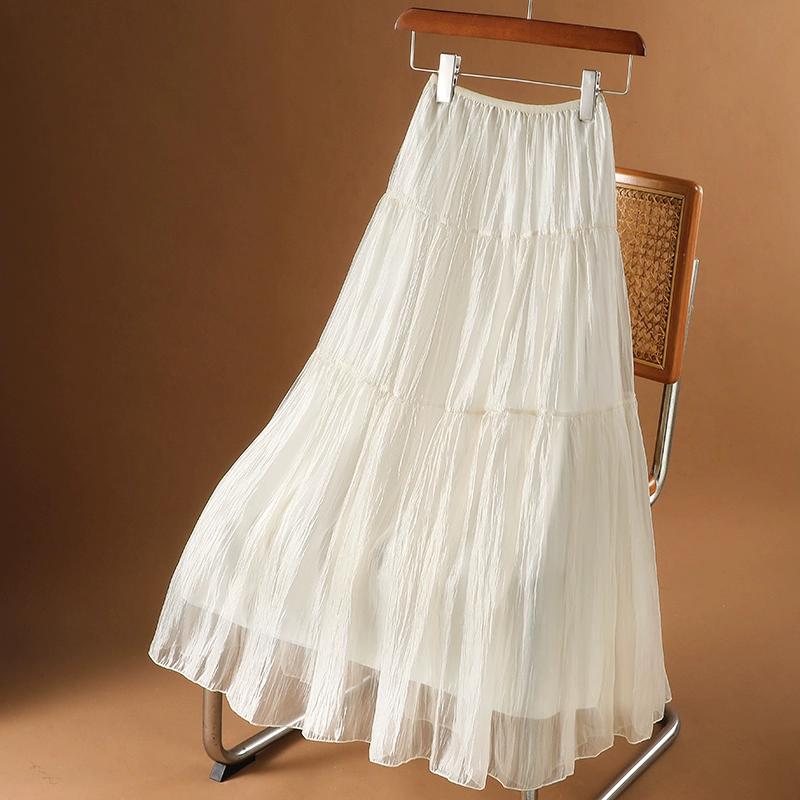 DIMANAF 2026 Summer Women New Skirts Solid Elastic Waist Pleated Elegant Skirts