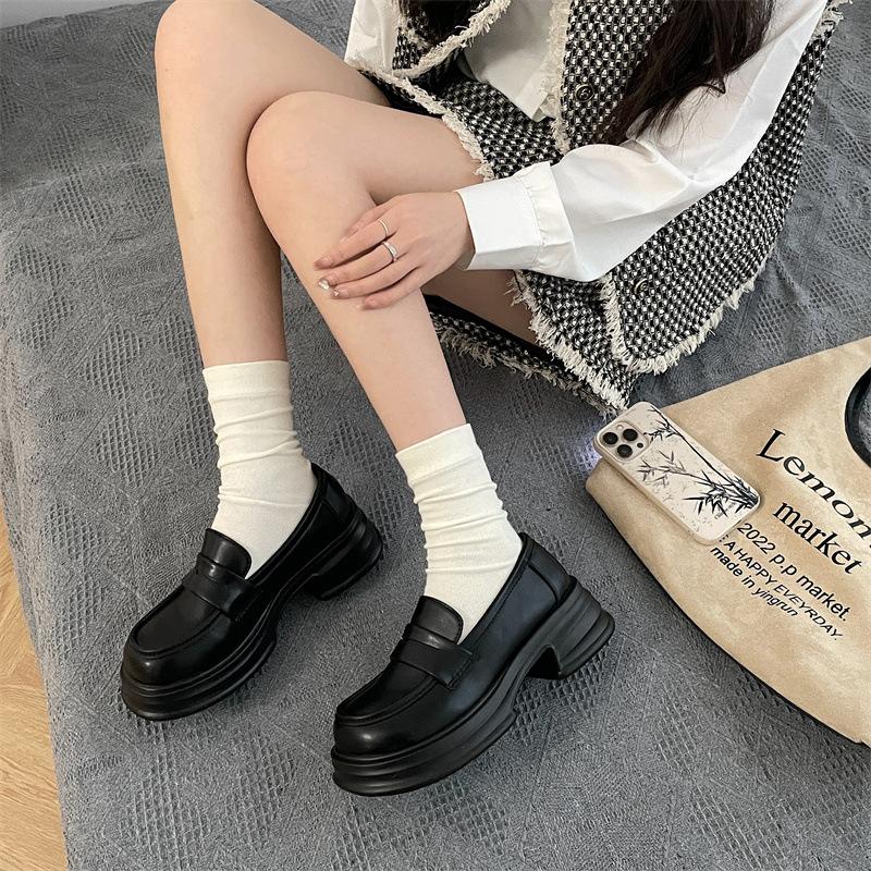 Black British style small leather shoes women's spring and autumn 2025 new Japanese jk versatile thick-soled thick-heeled non-slip loafers
