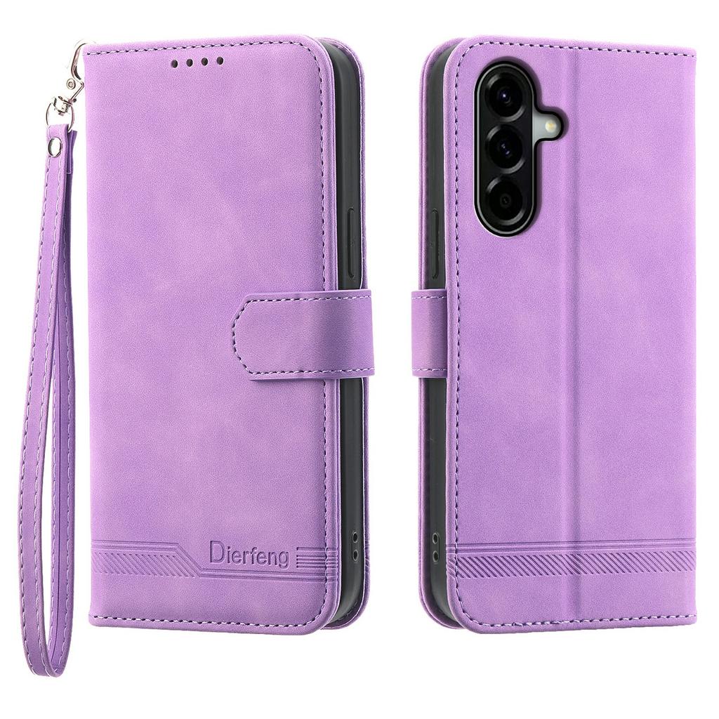 DIERFENG DF-03 For Samsung Galaxy A57 5G Case Lines Imprint Wallet Leather Phone Cover with Wrist Strap