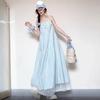 [Original Practice] French Temperament Blue Striped Suspender Dress Children Summer Small Seaside Vacation Long