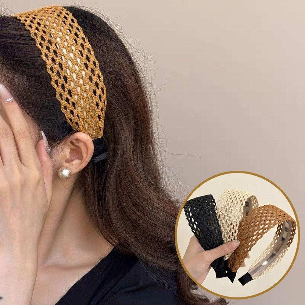 Hollow-Out Weave Wide Woven Headband Bohemian Style Braided Headband Summer Vacation