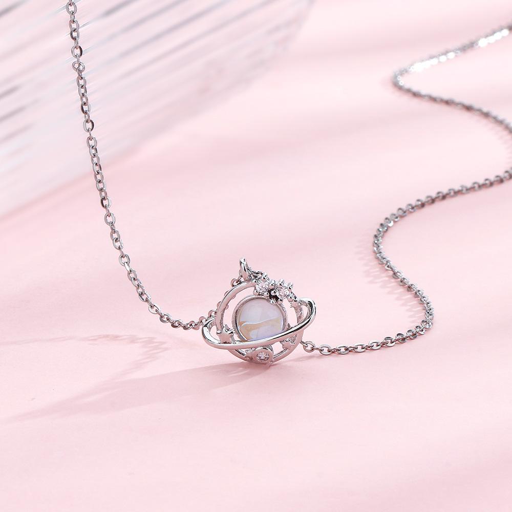 Dream Planet Collarbone Chain Personality Unique Girl Heart Gift Neck Chain Fantasy Color Zircon Moonstone Star Necklace