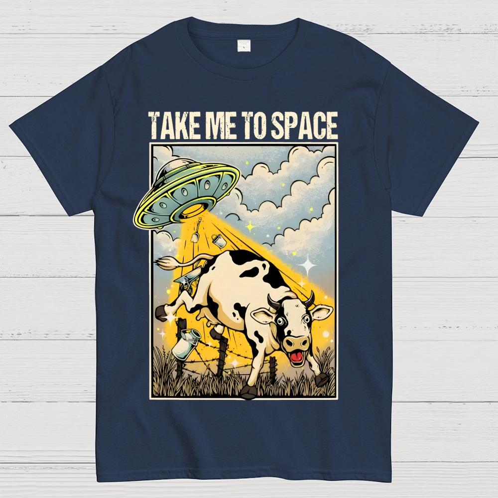 Take Me to Space - Alien Cow Abduction 100% Cotton Summer Casual Cool Loose T-Shirt