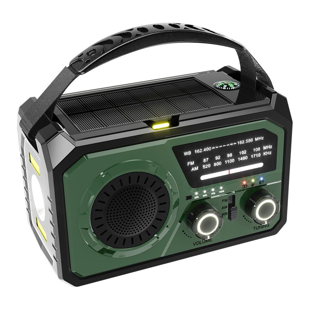 16000mAh Radio AM/FM/WB NOAA z pogodą, Radio solarne z korbką ręczną, Latarka LED, Lampka do czytania, Głośnik Bluetooth 5.3, Radio na sytuacje awaryjne