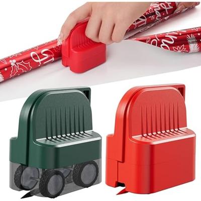 1pc Wrapping Paper Cutter, Gift Wrap Cutter Blade 4 Wheels Compact Christmas Gift Wrapping Paper Roll Cutter Tool Green,Red
