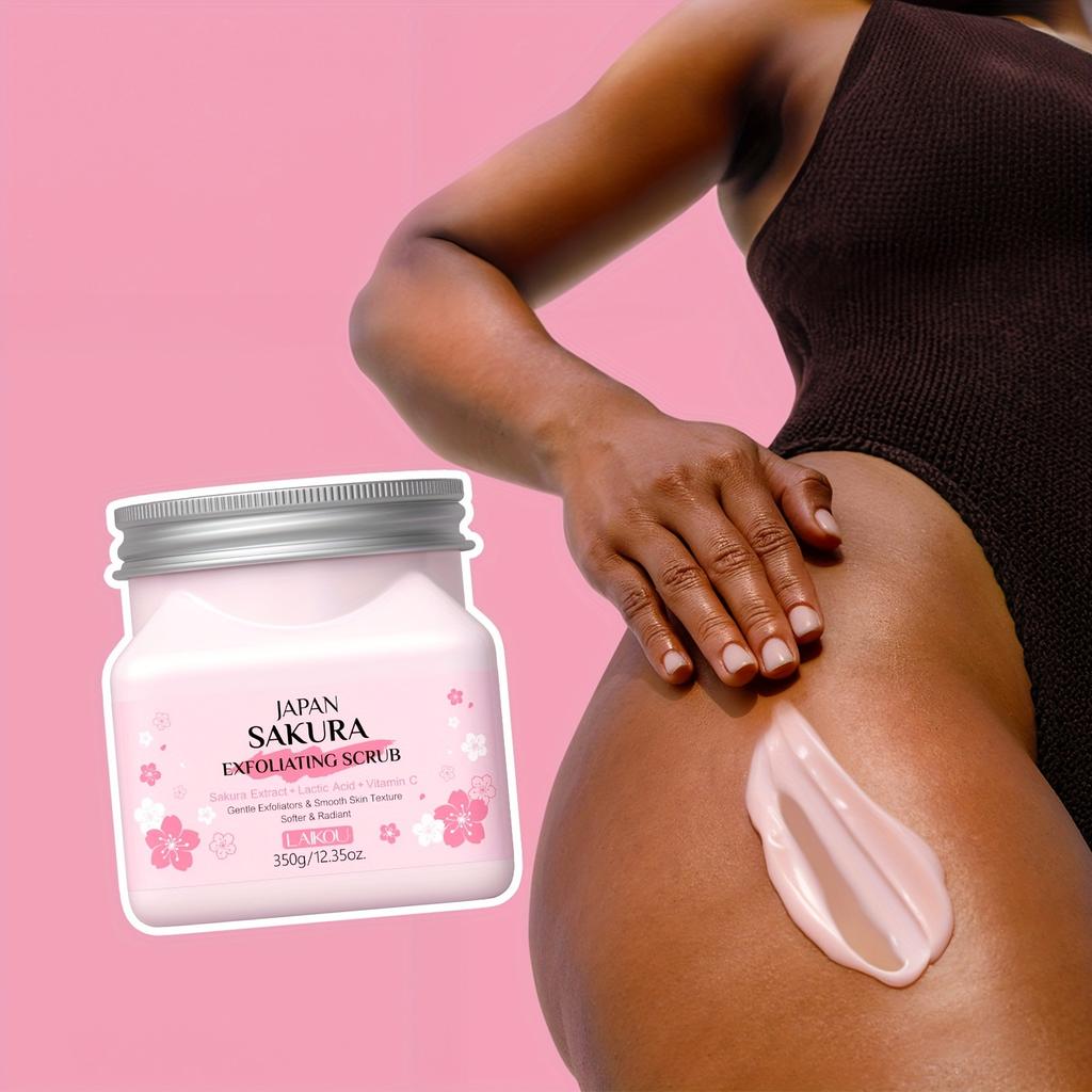 Sakura Cherry Blossom & Rice Bran Body Scrub - Gentle Exfoliating Physical Scrub with Vitamin C & Niacinamide Cherry Blossom Scrub