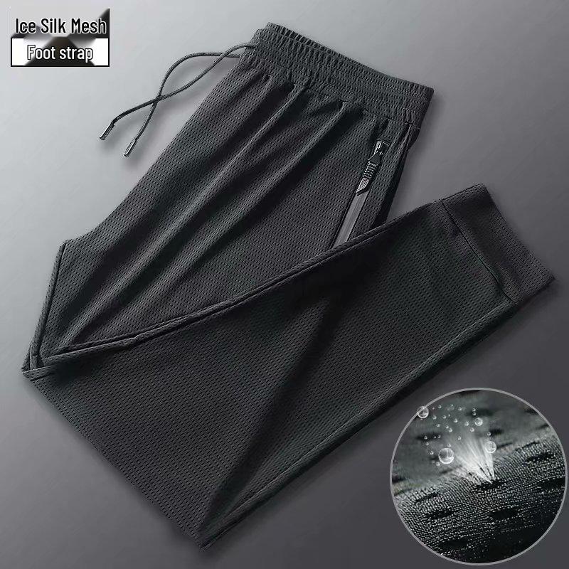 Men's Quick-Dry Nine-Point Mesh Pants, S-8XL, Ice Silk, Loose Fit, Summer Thin Sport Casual Style