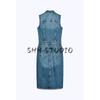 Spring New Women's Clothing Retro Mid Length Long Length Cotton Lapel Sleeveless Denim Dress 9942154
