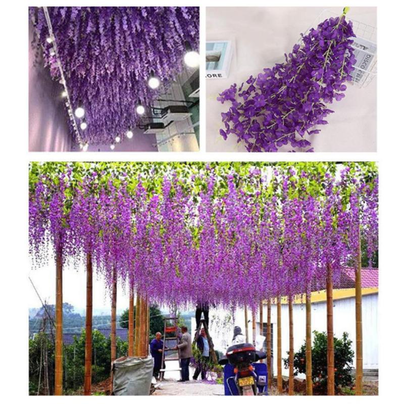 50Cm Artificial Wisteria Vine Hanging Flower Silk Floral Garland Wedding Home Ceiling Decoration Indoor Decorative Plastic Plant