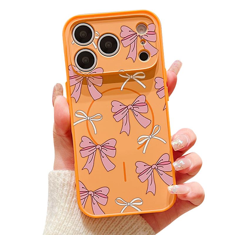 Magnético Para Magsafe Funda Para iPhone 17 Pro Max Patrón de Lazos Rosas Cubierta con Sensación de Piel Para iPhone 16 15 14 13 Pro Max